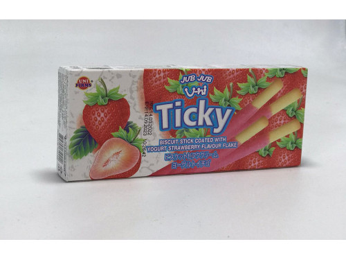 Бисквитные палочки "TICKY" покрытые кремом из легкого клубничного йогурта 20гр х 12шт Тайланд